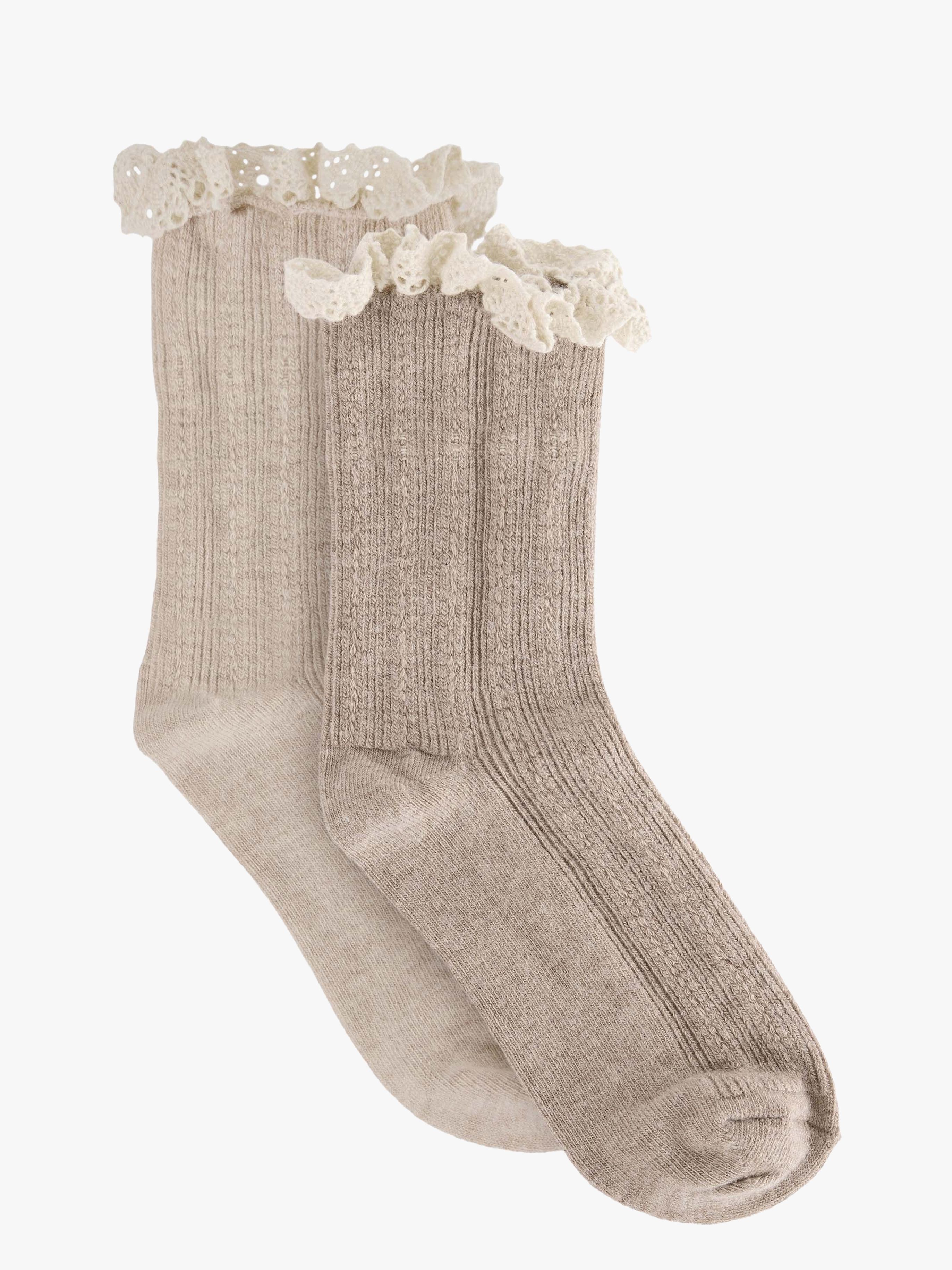 Huttelihut Spitzen-Socken Wollmischung 2er-Pack, Camel Melange, 19-22