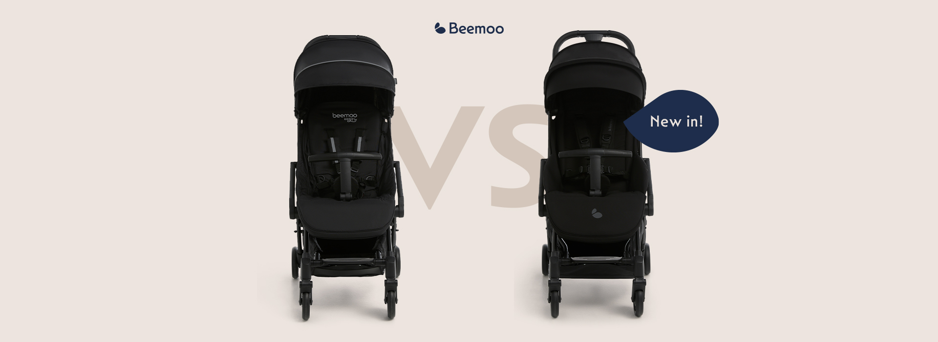 Zwei schwarze Kinderwagen nebeneinander, dazwischen "vs".