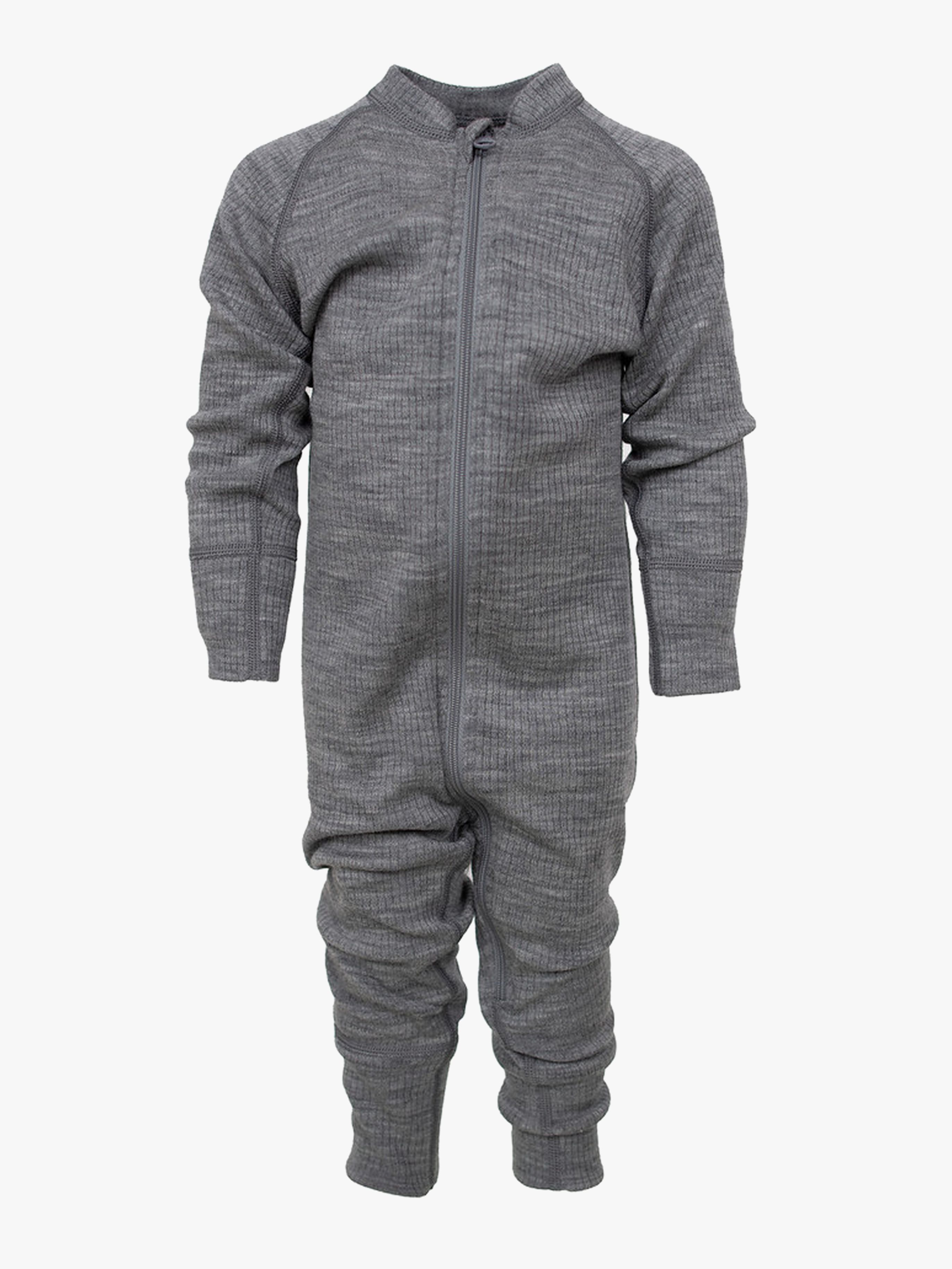 Rib Merino Thermounterwäsche-Einteiler Merinowolle, Grey Melange, 62-68