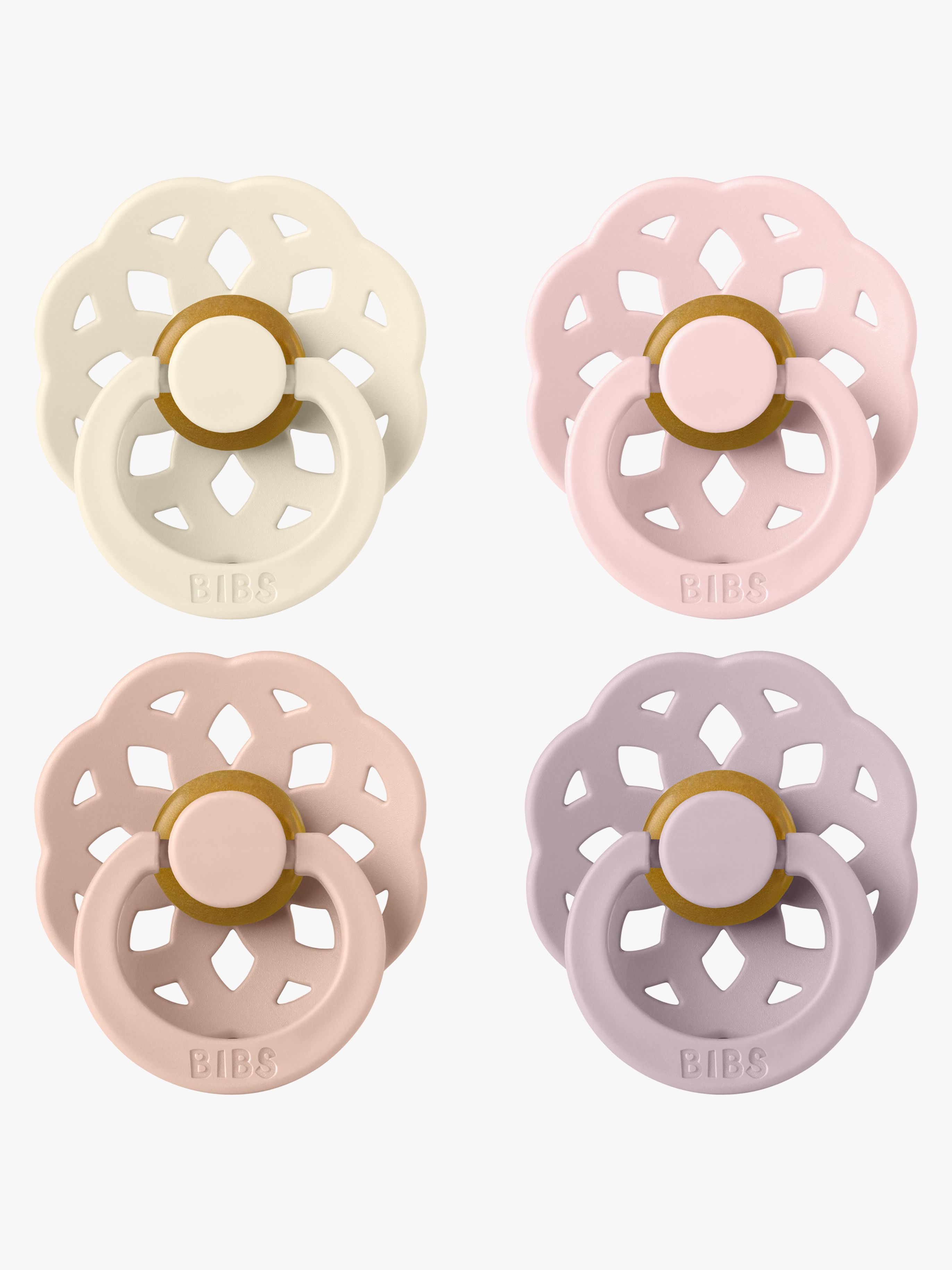 BIBS Boheme Schnuller 4er-Pack Latex Größe 2, Ivory/Blush/Blossom/Dusky Lilac