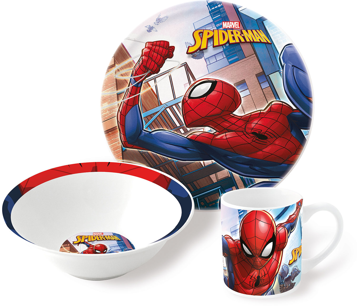 Kinder Geschirr Spiderman 3er Set Teller Schale Becher Schüssel Marvel 