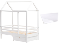 Minitude Nordic Kinderbett Jax mit Bettkasten und Babymatex Matratze 70x140, Weiß