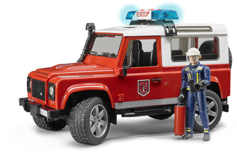 Bruder Land Rover Defender Feuerwehr-Einsatzfahrzeug Mit Feuerwehrmann 02596