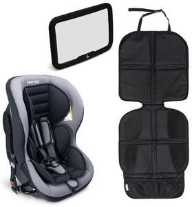 Beemoo Rückwärtsgerichteter Kindersitz mit Autospiegel und Autositzschoner Lux, Grau