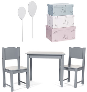 Lilou Lilou Spiegel, Aufbewahrungsbox und Tisch und Stühle, Grau
