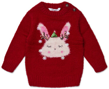 Luca & Lola Baby Pullover Winter Bunny, Red