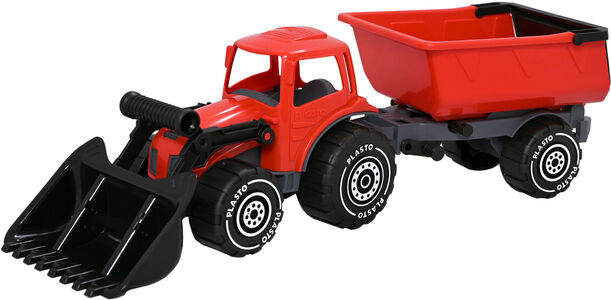 Plasto Traktor Mit Frontlader Und Anhänger, Rot/Schwarz